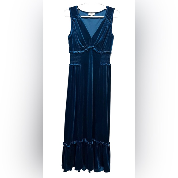 Umgee Sleeveless Velvet V-Neck Dress Small Size Blue Stretch - Picture 2 of 9